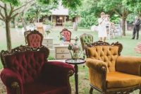 velvet chairs with armrests will give a refined feel to your wedding lounge and will provide comfort to your guests