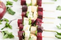winter Caprese skewers with apples, red beets, and mint is a fresh take on traditional Caprese ones