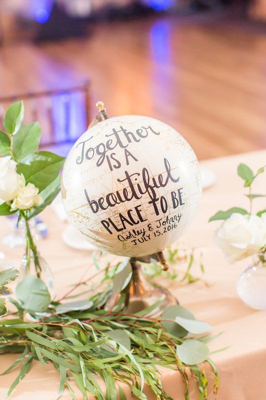 a globe with a quote is a cool wedding decoration if you like to travel and you can DIY one easily