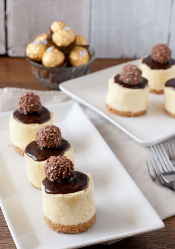 mini cheesecakes with chocolate and Ferrero Roche on top are delicious and look super cool