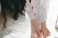 minimalist gold wedding shoes with ankle straps and comfy heels are amazing for a modern bride