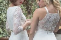 modern separates with white lace crop tops and white lace skirts will be a nice idea for a white bridal party