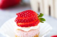 strawberry mini cheesecakes topped with whipped cream and fresh berries are amazing