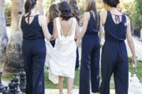 wideleg strap navy jumpsuits with cutout backs and ties for more comfortable wearing