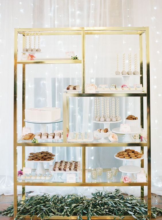 A lovely geometric wedding table dessert stand