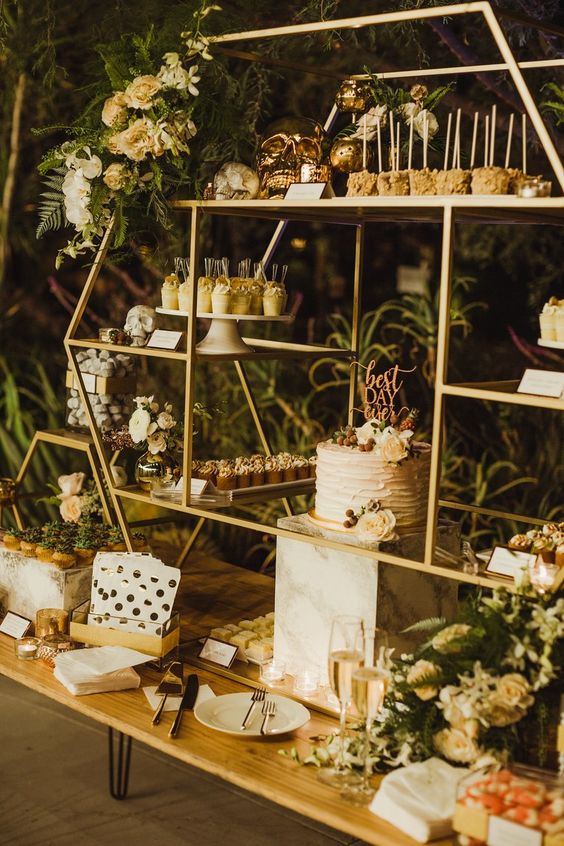 A stylish wedding dessert table