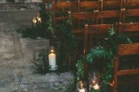 greenery and ferns, floating candles in tall vases make the wedding space natural and stylish