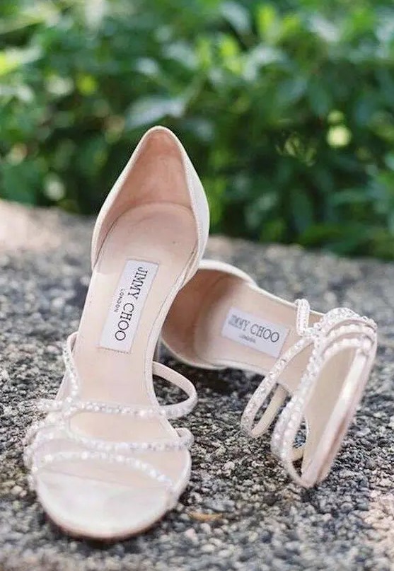 amazing embellished wedding heels with a sparkling strappy top will be a perfect solution for a spring or summer bridal look