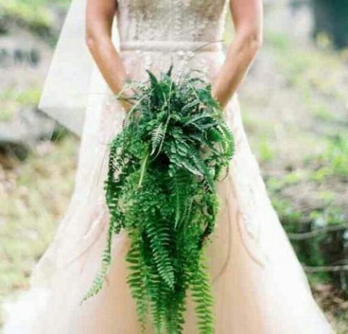a cascading greenery wedding bouquet of fern is a spectacular idea for a woodland or boho bride to rock