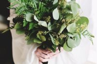 a greenery wedding bouquet of eucalyptus and fern is casual, chic and very elegant, it works for any bride