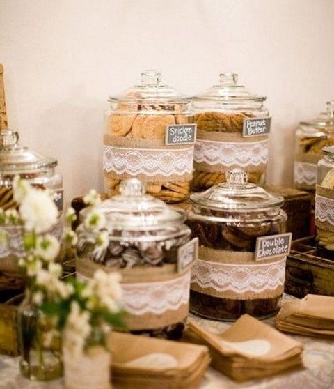 accent jars and tanks with burlap and lace, add chalkboard marks to make them look cooler and cozier at the same time