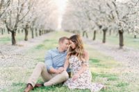 an almond orchard is a great place to take your engagement pics there, it’s very romantic and spring-like