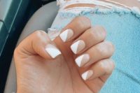 beautiful blush and white color block nails will be a great idea not only for spring but also for many other seasons, too