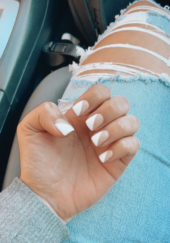 beautiful blush and white color block nails will be a great idea not only for spring but also for many other seasons, too