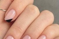 blush nails with black and white color block touches are a great option for a modern bride, not only in spring but also in other seasons, too