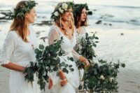 stylish bridesmaids with greenery crowns