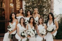 mismatching plain maxi bridesmaid dresses are an ultimate and chic idea for a modern or minimalist wedding