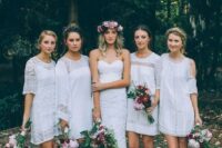 musmatching white boho lace mini dresses inspired by the 70s are great for a hippie or a 70s inspired wedding