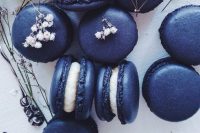 navy and white macarons will help you finish off your wedding dessert table right