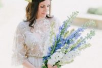 29 a beautiful blue and white delphinium wedding bouquet with blue ribbons is a lovely and romantic idea for a spring bride