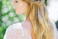 a casual twisted half updo is a timeless solution for any romantic bride, it fits any season and is great for boho or modern brides
