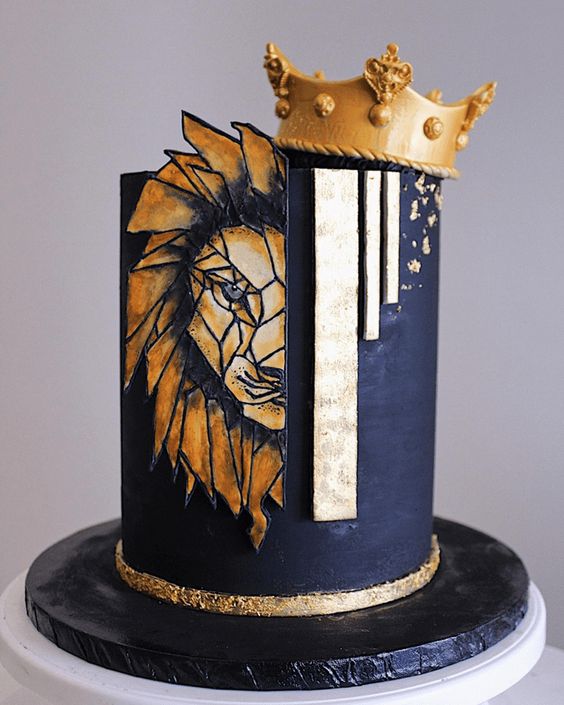 a jaw-dropping navy and gold lion king groom's cake will hint your groom that he's the king for you
