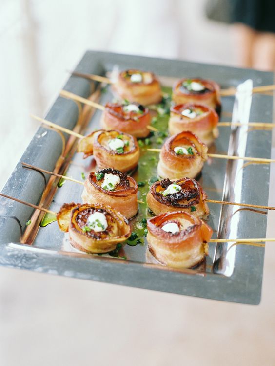 bacon wrapped shrimps with cream cheese and fresh greenery for those who prefer something substantial