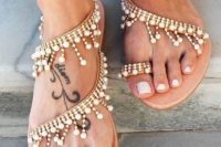 gypsy embellished wedding sandals are amazing for a boho beach bride who doesn’t want to go barefoot
