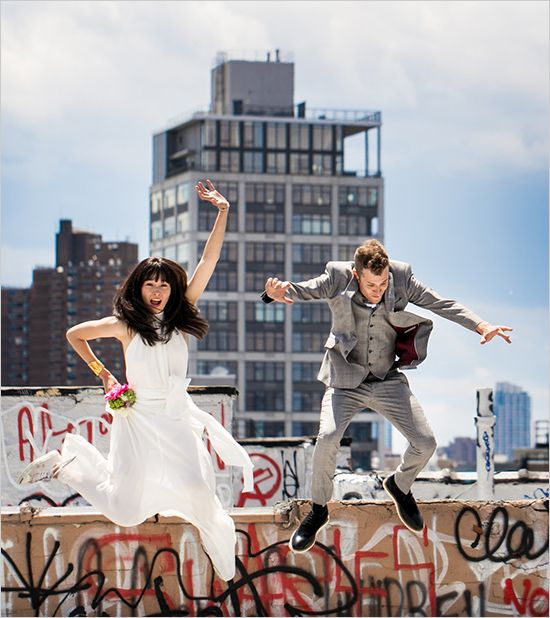 a graffiti rooftop as a creative wedding space, for a ceremony, for taking portraits or for having reception