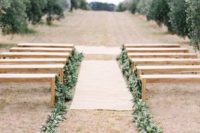 line up the aisle with olive greenery and make the wedding ceremony space fresher and greener
