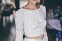 a glam bridal separate with a shiny crop top