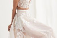 a gorgeous floral applique bridal separate with a crop top on spaghetti straps and an A-line skirt