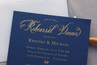 a navy and gold foil rehearsal dinner invitation for a nautical wedding rehearsal is amazing