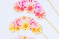 beautiful bright floral props for a summer wedding or a summer bridal shower – great as floral crowns