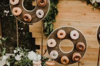 fun round wedding donut stands and vertical holders are ideal for a modern wedding, rock as many as you need