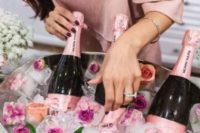 make ice cubes with pink blooms as there’s no tea party without prosecco or champagne