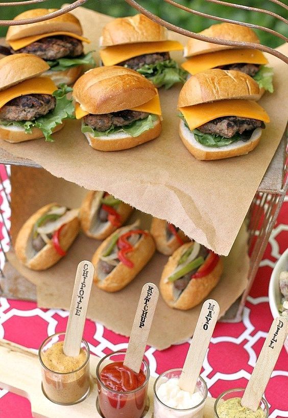 a cute homey bar with burgers, hot dogs and various dups and sauces is a cool idea for a modern wedding