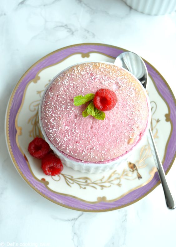 a fresh berry souffle topped with raspberries is an amazing idea of a berry dessert