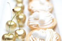amazing wedding desserts – s’more tarts and gilded cherries are great for a 1920s wedding or a wedding-related party