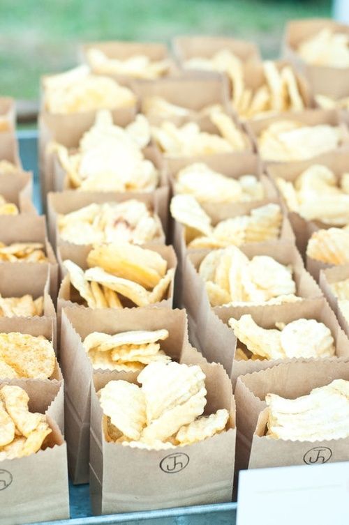 chips served in simple cardboard boxes are a timeless snack idea that will please the crowd