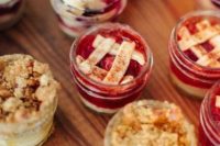 mini pies in jars are lovely and delicious desserts for a bbq rehearsal dinner