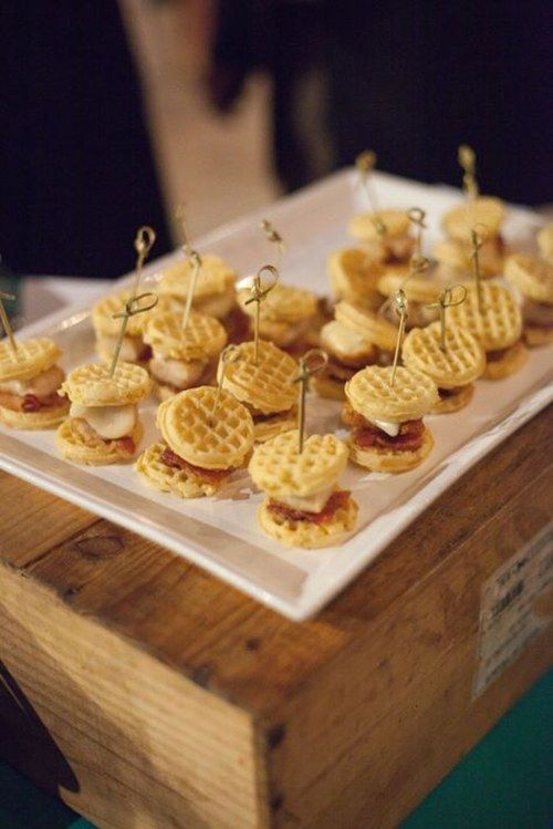 mini waffle sliders with various fillings are delicious as a snack