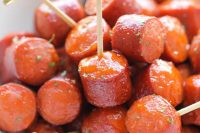 slow cooker cocktail sausages are tasty appetizers for a bbq rehearsal dinner
