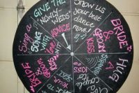 a chalkboard kissing wheel is a lovely and fun idea for a wedding, it can be rocked at any non-formal celebration