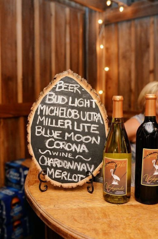 a drop-shaped wood slice chalkboard sign is a lovely idea for your bar and not only, it can be rocked throughout the venue and you can DIY as many as you need
