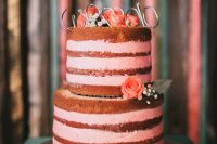 a rustic naked wedding cake