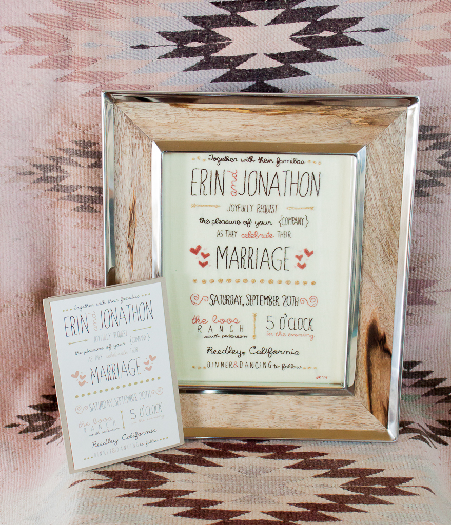 a super cool fully embroidered wedding invitations in a wooden frame is a bold idea for a rustic wedding