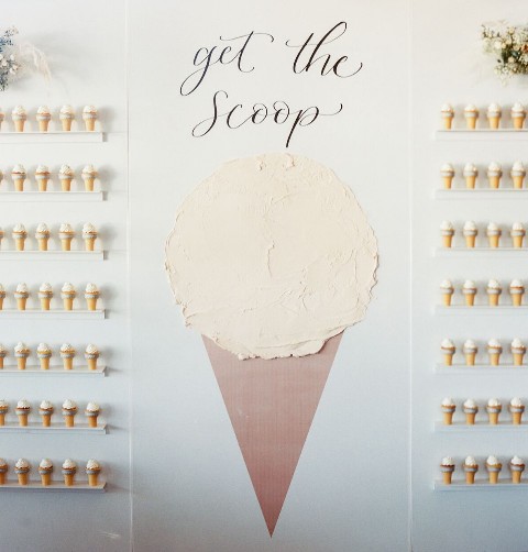 an ice cream wall is a brilliant idea to serve your favorite sweets in a trendy way, as wedding walls are extremely popular now