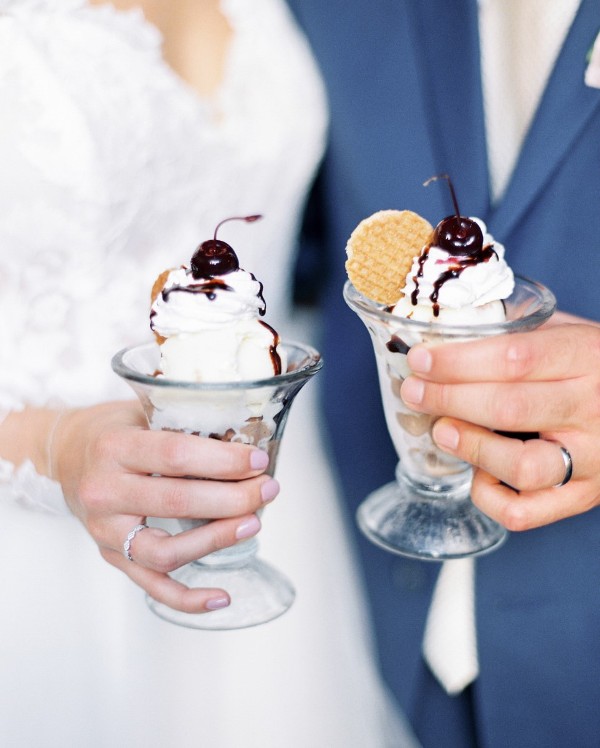 beautiful glasses with ice cream, waffles and cherries plus chocolate is a lovely idea for serving ice cream in a vintage way