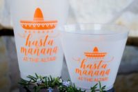 cool frosted glasses with printing will remind your guests of the destination wedding